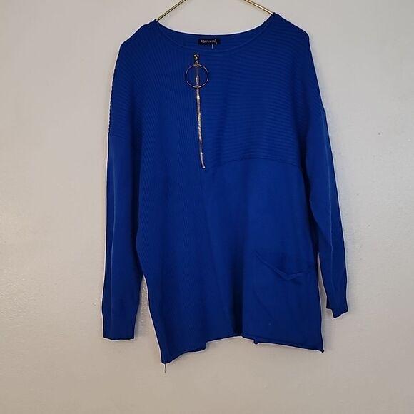 Darkwin Pullover Half Zip Electric Blue Sweater - Picture 2 of 11